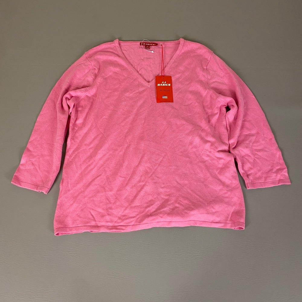 J.J. Basics Pullover Sweater Women's 2X Plus Size Pink V-Neck Top New NWT